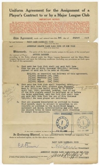 1925 Transfer Document for Tony Lazzeri for Transfer From Minor Leagues to Yankees